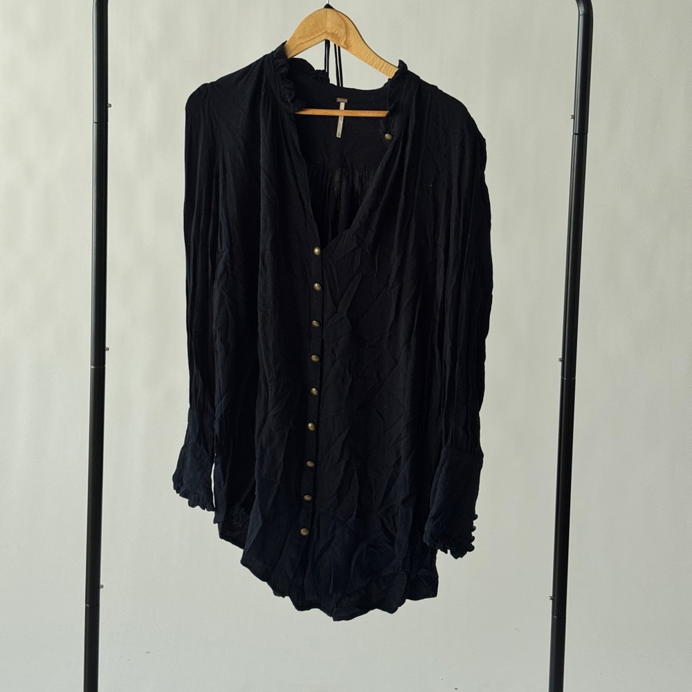 Free People Black Button-Down Shirt